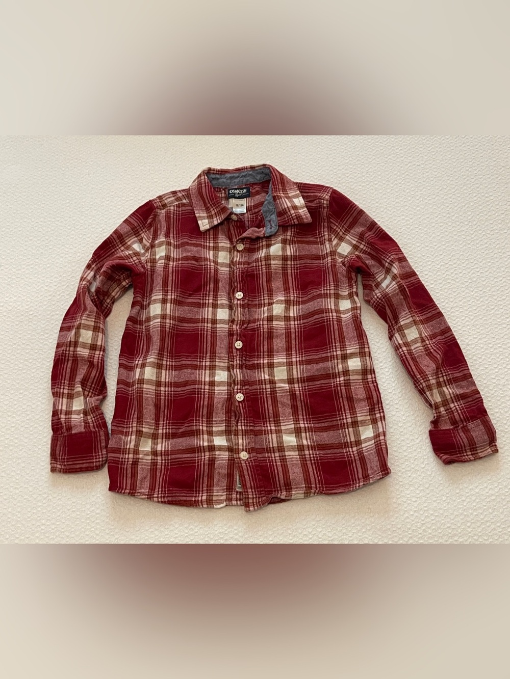 OshKosh B'gosh 100% COTTON plaid flannel button up shirt boys size 12